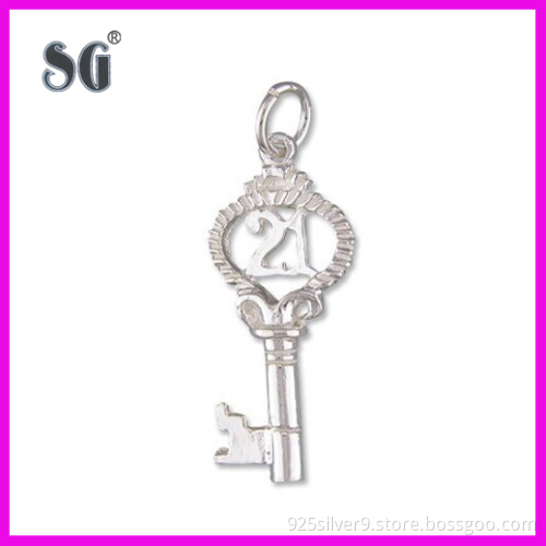 Fancy 21 key charm_Sterling Silver Key Design For European Charm Bracelets _925 silver cute keys charms